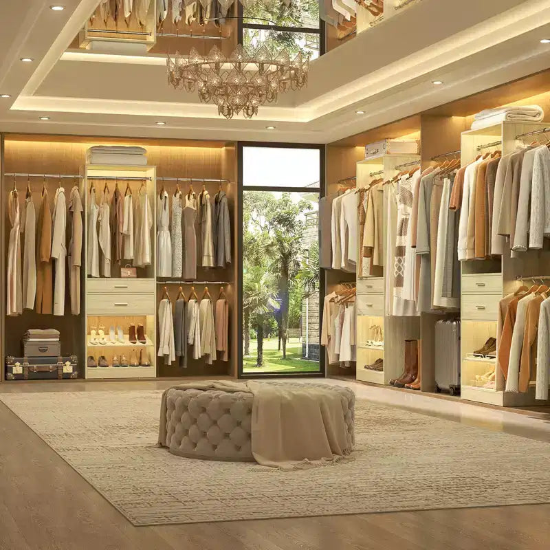 Closet System with 2 Wooden Drawers and Adjustable Shoes Rack