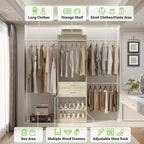 Closet System with 2 Wooden Drawers and Adjustable Shoes Rack