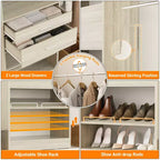 Closet System with 2 Wooden Drawers and Adjustable Shoes Rack