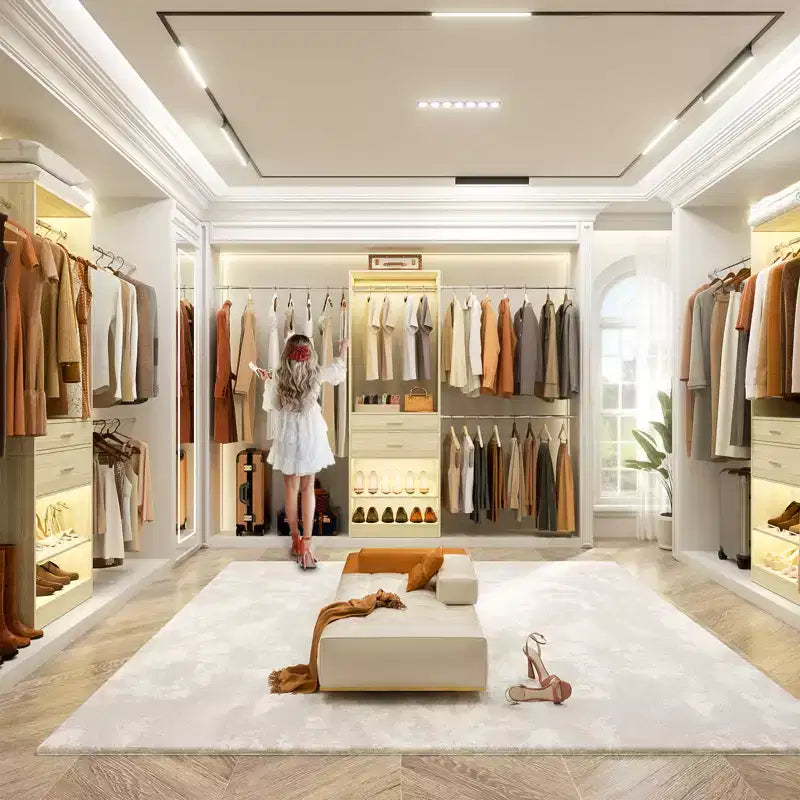 Closet System with 2 Wooden Drawers and Adjustable Shoes Rack