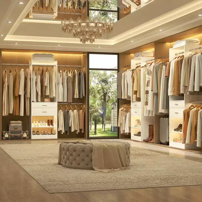 Closet System with 2 Wooden Drawers and Adjustable Shoes Rack