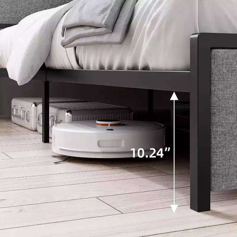 King Size Bed Frame with 2 Storage Drawers and USB Ports, Modern Platform Bed with Upholstered Shelf Headboard, Sturdy, Noise Free, Gray