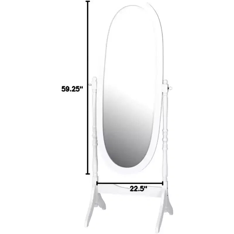 Full Length Tilting Floor Cheval Mirror, White Wood Frame Decorative Dressing Mirror for Bedroom