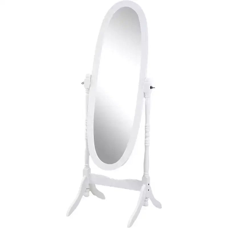 Full Length Tilting Floor Cheval Mirror, White Wood Frame Decorative Dressing Mirror for Bedroom