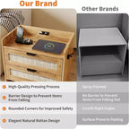 Rattan Nightstand, Bedside Table with 2 Storage Drawer Space, Boho End Table Side Table for Bedroom Living Room Office, Large Night Stand