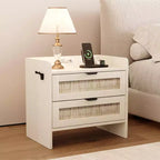 Rattan Nightstand, Bedside Table with 2 Storage Drawer Space, Boho End Table Side Table for Bedroom Living Room Office, Large Night Stand