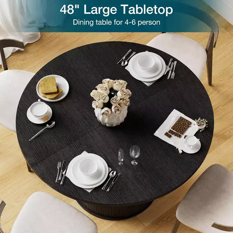 48 Round Dining Table with Storage - Adjustable 3-Level Shelf, Modern Farmhouse, Seats 4-6