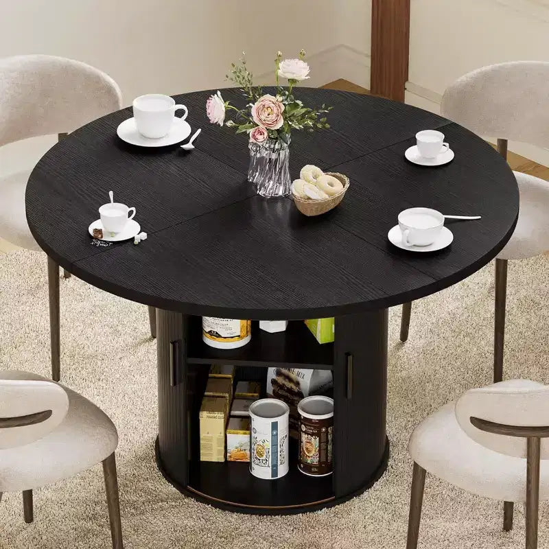 48 Round Dining Table with Storage - Adjustable 3-Level Shelf, Modern Farmhouse, Seats 4-6