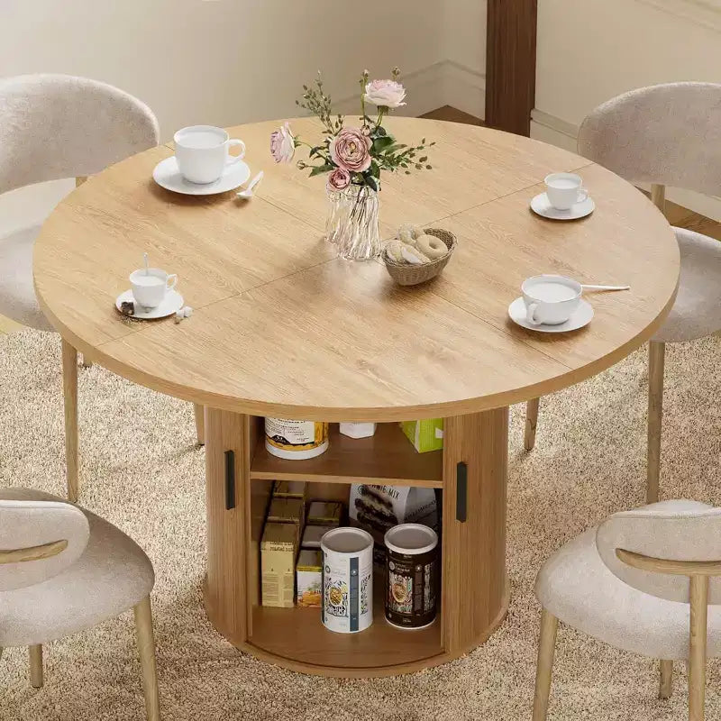 48 Round Dining Table with Storage - Adjustable 3-Level Shelf, Modern Farmhouse, Seats 4-6