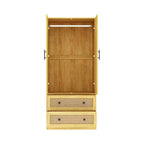 Light Wood Rattan Accent Wardrobe: 2-Drawer Storage + Smooth Hinges for Bedroom Clothing Organization