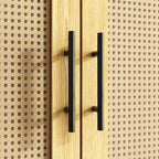 Light Wood Rattan Accent Wardrobe: 2-Drawer Storage + Smooth Hinges for Bedroom Clothing Organization