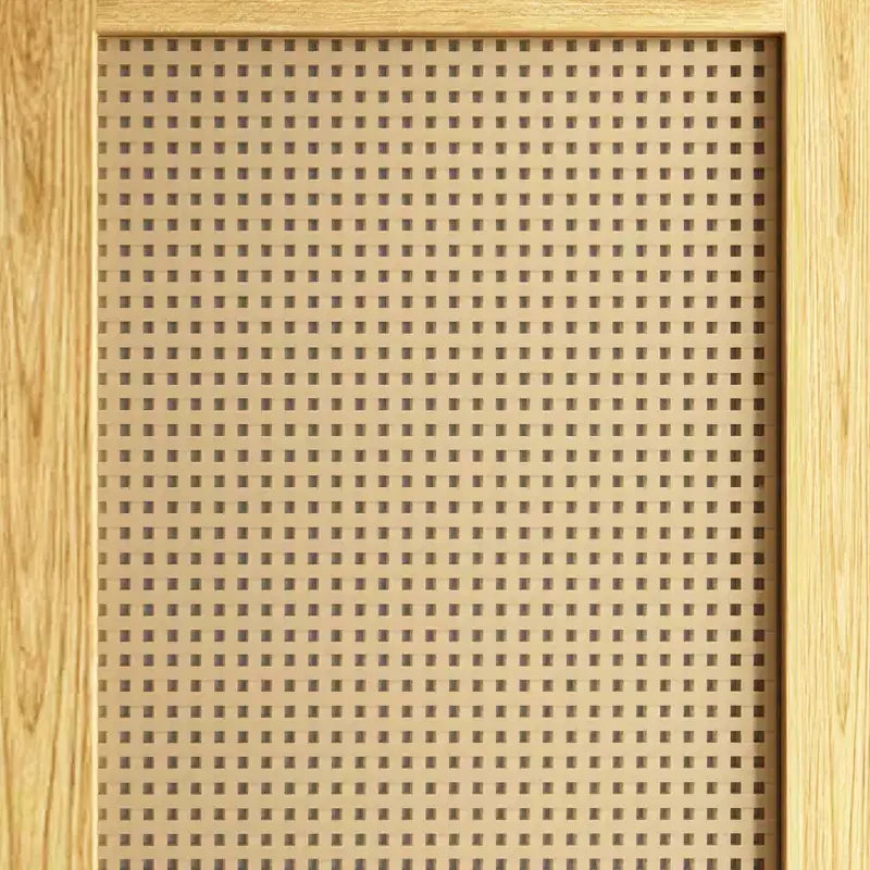 Light Wood Rattan Accent Wardrobe: 2-Drawer Storage + Smooth Hinges for Bedroom Clothing Organization
