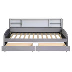 Twin size Velvet Upholstered Platform Bed with Storage Shelves and 2 Drawers for Living Room