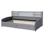 Twin size Velvet Upholstered Platform Bed with Storage Shelves and 2 Drawers for Living Room