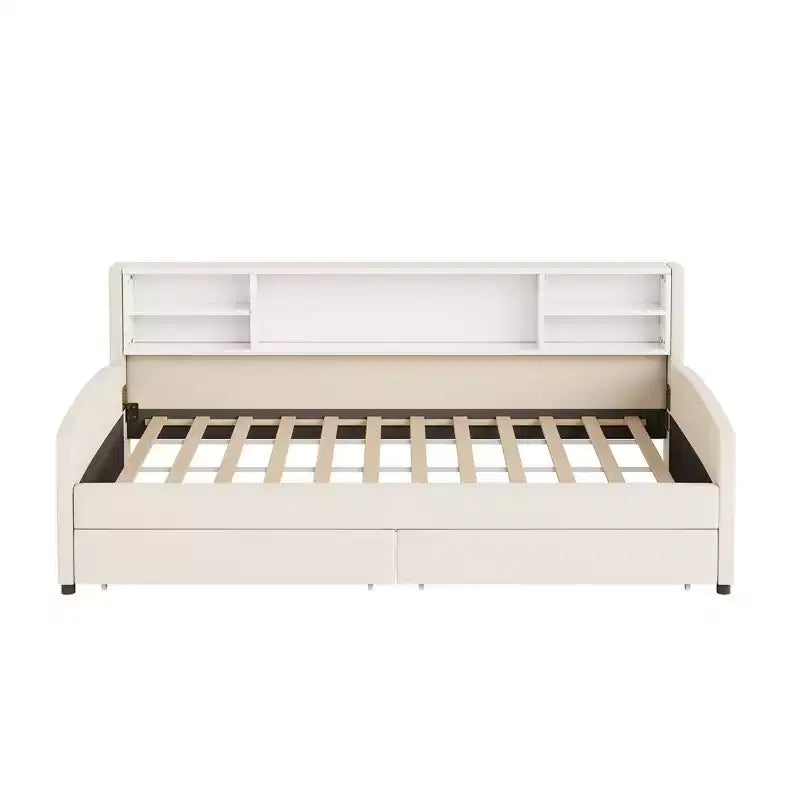 Twin size Velvet Upholstered Platform Bed with Storage Shelves and 2 Drawers for Living Room
