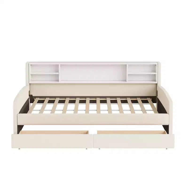 Twin size Velvet Upholstered Platform Bed with Storage Shelves and 2 Drawers for Living Room