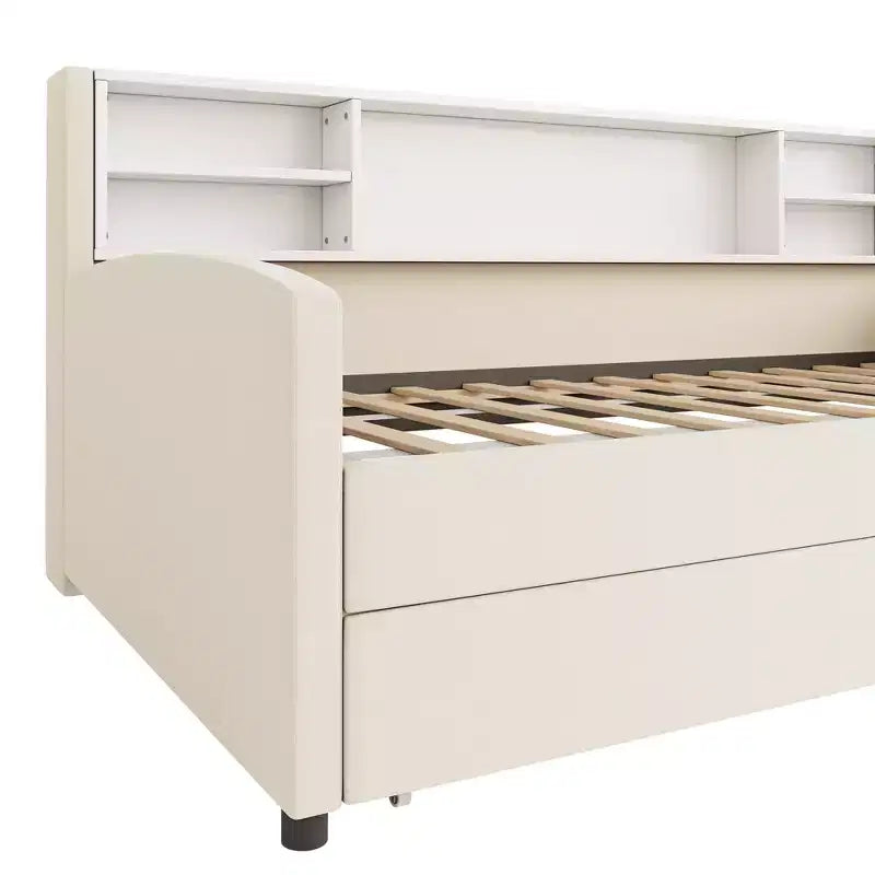 Twin size Velvet Upholstered Platform Bed with Storage Shelves and 2 Drawers for Living Room
