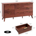 Comò ampio scanalato da 60,6 pollici con 9 cassetti profondi - Porta TV e cassettiera moderna per camera da letto, soggiorno e corridoio