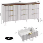 Comò ampio scanalato da 60,6 pollici con 9 cassetti profondi - Porta TV e cassettiera moderna per camera da letto, soggiorno e corridoio