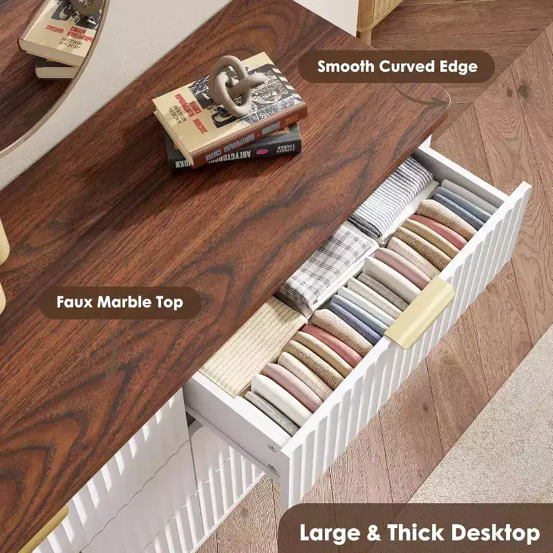 Comò ampio scanalato da 60,6 pollici con 9 cassetti profondi - Porta TV e cassettiera moderna per camera da letto, soggiorno e corridoio