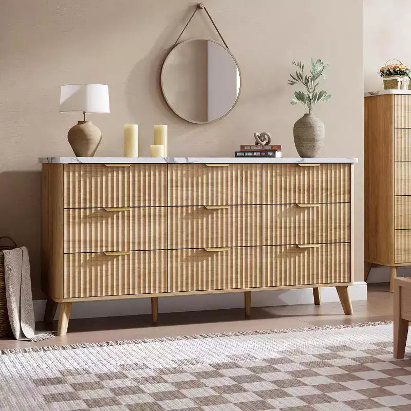 60.6 Wide Fluted Dresser with 9 Deep Drawers - Modern TV Stand & Chest for Bedroom, Living Room & Hallway