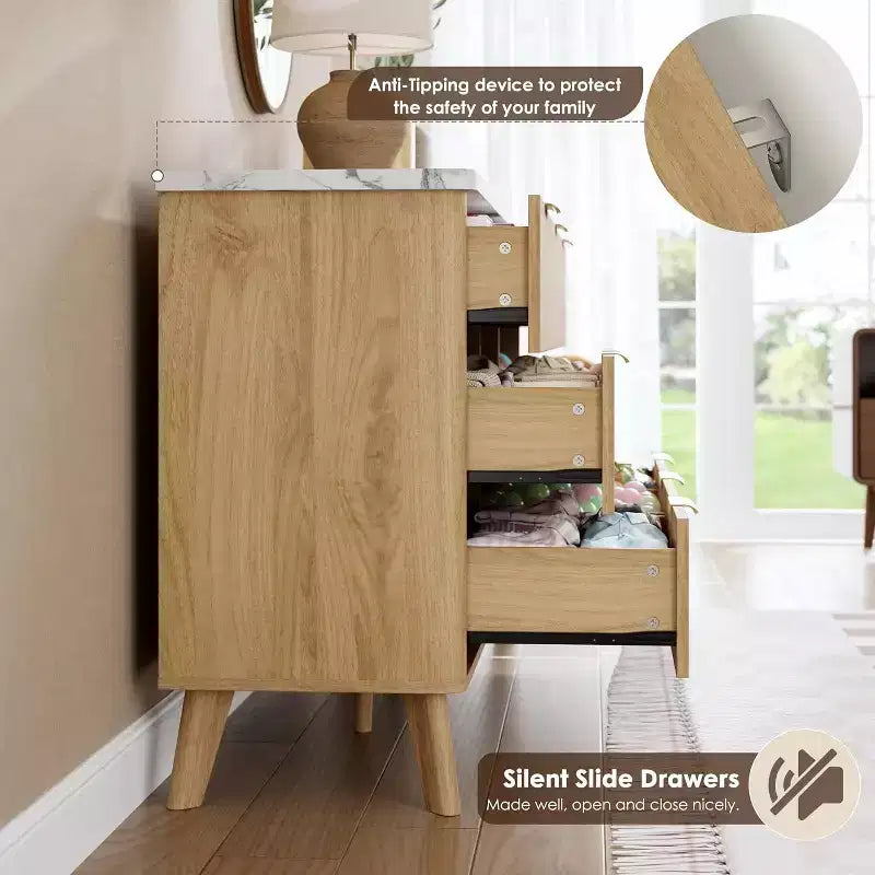 Comò ampio scanalato da 60,6 pollici con 9 cassetti profondi - Porta TV e cassettiera moderna per camera da letto, soggiorno e corridoio