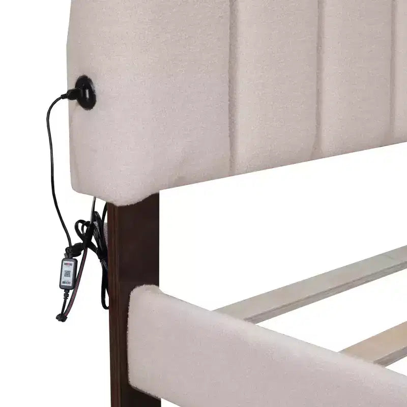 Queen Size Teddy Fleece Upholstered Platform Bed, Drawer, Bedroom, Beige