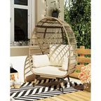 Outdoor Egg Chair with Thick Cushions, Oversized Patio Wicker Basket Chair for Balcony, Patio, Living Room, 350LBs Capacity