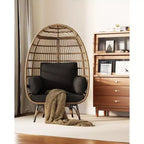 Outdoor Egg Chair with Thick Cushions, Oversized Patio Wicker Basket Chair for Balcony, Patio, Living Room, 350LBs Capacity