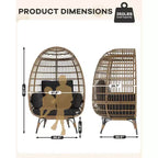 Outdoor Egg Chair with Thick Cushions, Oversized Patio Wicker Basket Chair for Balcony, Patio, Living Room, 350LBs Capacity