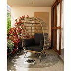 Outdoor Egg Chair with Thick Cushions, Oversized Patio Wicker Basket Chair for Balcony, Patio, Living Room, 350LBs Capacity
