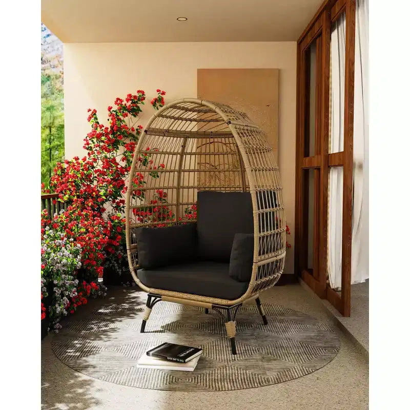 Outdoor Egg Chair with Thick Cushions, Oversized Patio Wicker Basket Chair for Balcony, Patio, Living Room, 350LBs Capacity
