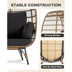 Outdoor Egg Chair with Thick Cushions, Oversized Patio Wicker Basket Chair for Balcony, Patio, Living Room, 350LBs Capacity