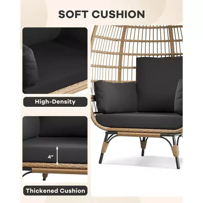 Outdoor Egg Chair with Thick Cushions, Oversized Patio Wicker Basket Chair for Balcony, Patio, Living Room, 350LBs Capacity