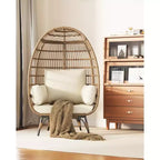 Outdoor Egg Chair with Thick Cushions, Oversized Patio Wicker Basket Chair for Balcony, Patio, Living Room, 350LBs Capacity