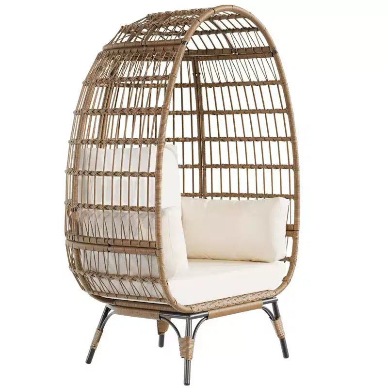 Outdoor Egg Chair with Thick Cushions, Oversized Patio Wicker Basket Chair for Balcony, Patio, Living Room, 350LBs Capacity