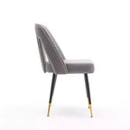 Velvet Upholstered Dining Chairs Set of 2, Accent Chairs with Nailhead Trim and Gold-Tipped Black Metal Legs for Kitchen or Dining Area
