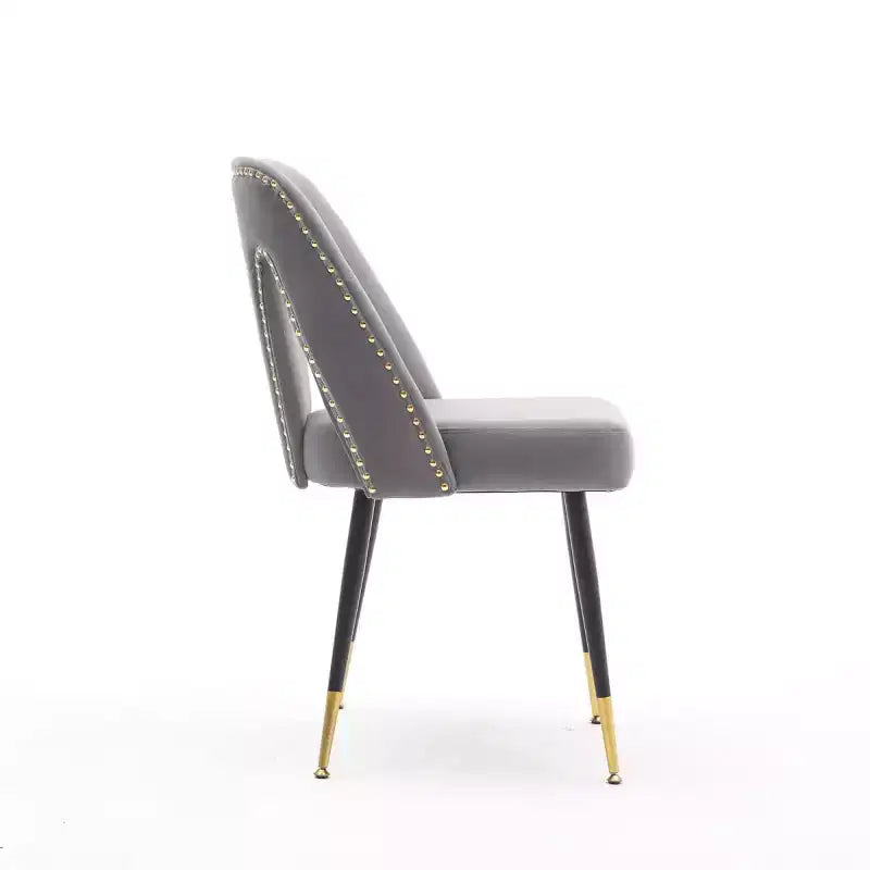 Velvet Upholstered Dining Chairs Set of 2, Accent Chairs with Nailhead Trim and Gold-Tipped Black Metal Legs for Kitchen or Dining Area