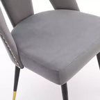 Velvet Upholstered Dining Chairs Set of 2, Accent Chairs with Nailhead Trim and Gold-Tipped Black Metal Legs for Kitchen or Dining Area