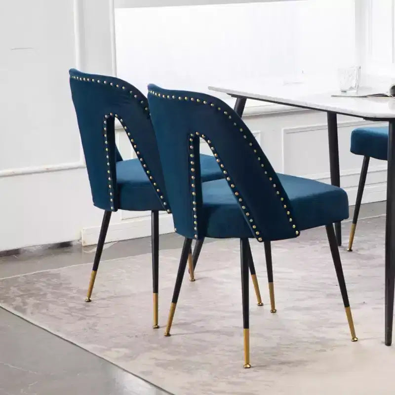 Velvet Upholstered Dining Chairs Set of 2, Accent Chairs with Nailhead Trim and Gold-Tipped Black Metal Legs for Kitchen or Dining Area