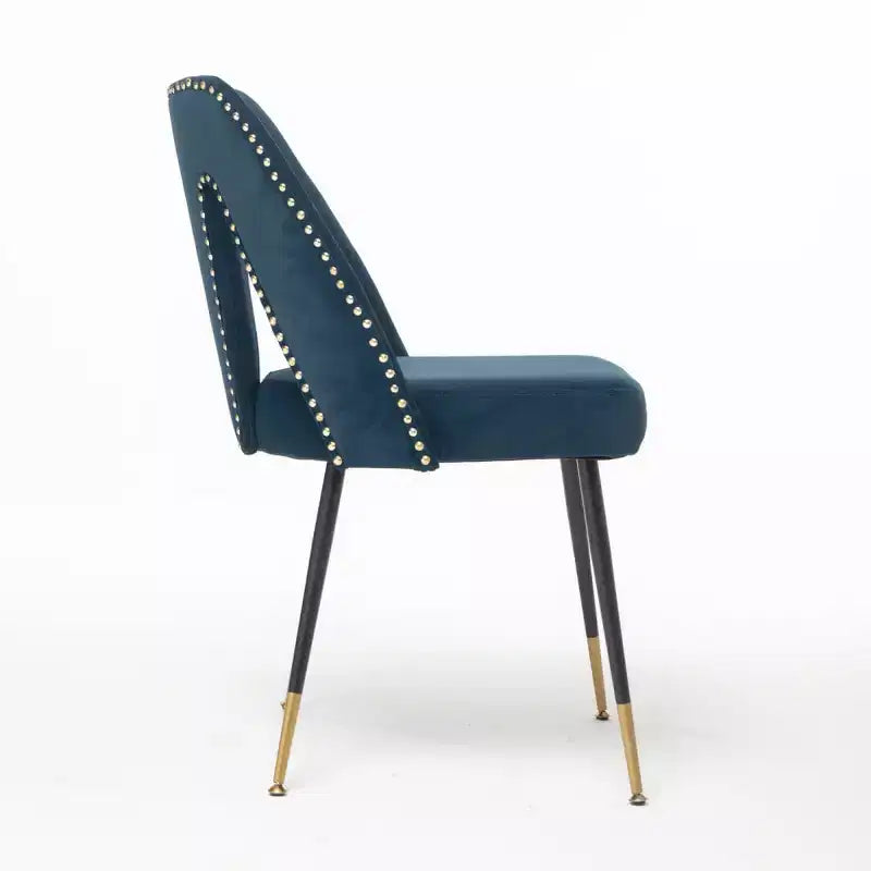 Velvet Upholstered Dining Chairs Set of 2, Accent Chairs with Nailhead Trim and Gold-Tipped Black Metal Legs for Kitchen or Dining Area