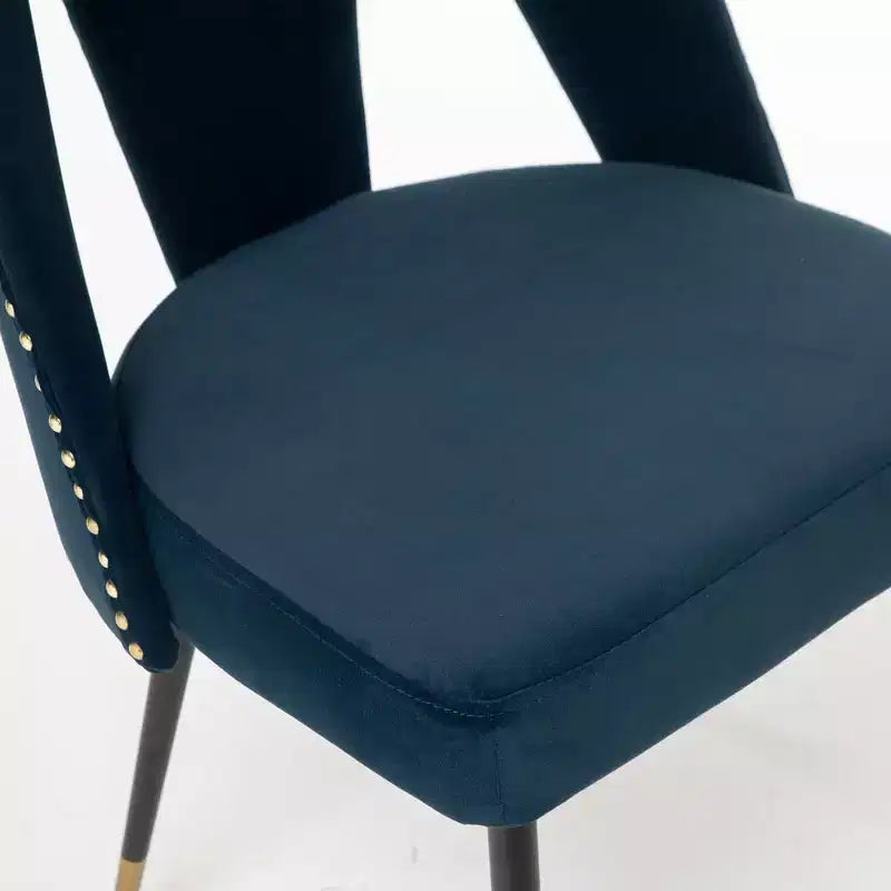 Velvet Upholstered Dining Chairs Set of 2, Accent Chairs with Nailhead Trim and Gold-Tipped Black Metal Legs for Kitchen or Dining Area