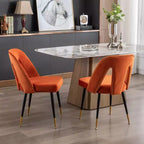 Velvet Upholstered Dining Chairs Set of 2, Accent Chairs with Nailhead Trim and Gold-Tipped Black Metal Legs for Kitchen or Dining Area