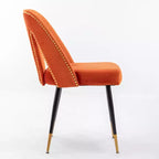 Velvet Upholstered Dining Chairs Set of 2, Accent Chairs with Nailhead Trim and Gold-Tipped Black Metal Legs for Kitchen or Dining Area