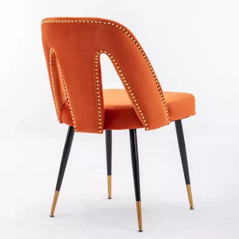 Velvet Upholstered Dining Chairs Set of 2, Accent Chairs with Nailhead Trim and Gold-Tipped Black Metal Legs for Kitchen or Dining Area