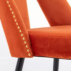 Velvet Upholstered Dining Chairs Set of 2, Accent Chairs with Nailhead Trim and Gold-Tipped Black Metal Legs for Kitchen or Dining Area