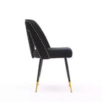 Velvet Upholstered Dining Chairs Set of 2, Accent Chairs with Nailhead Trim and Gold-Tipped Black Metal Legs for Kitchen or Dining Area
