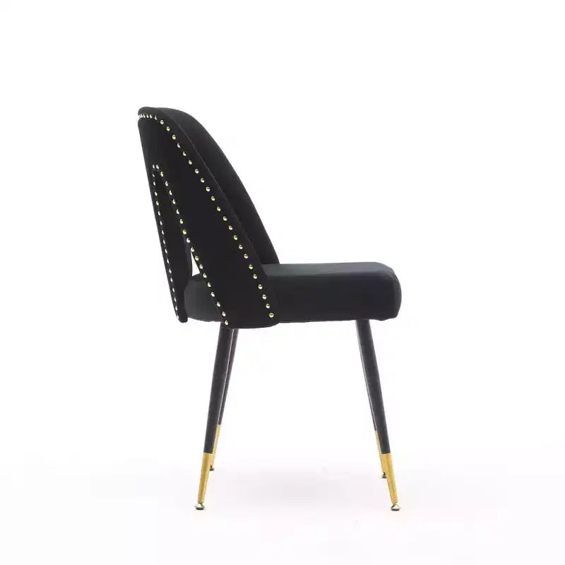 Velvet Upholstered Dining Chairs Set of 2, Accent Chairs with Nailhead Trim and Gold-Tipped Black Metal Legs for Kitchen or Dining Area