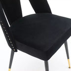 Velvet Upholstered Dining Chairs Set of 2, Accent Chairs with Nailhead Trim and Gold-Tipped Black Metal Legs for Kitchen or Dining Area