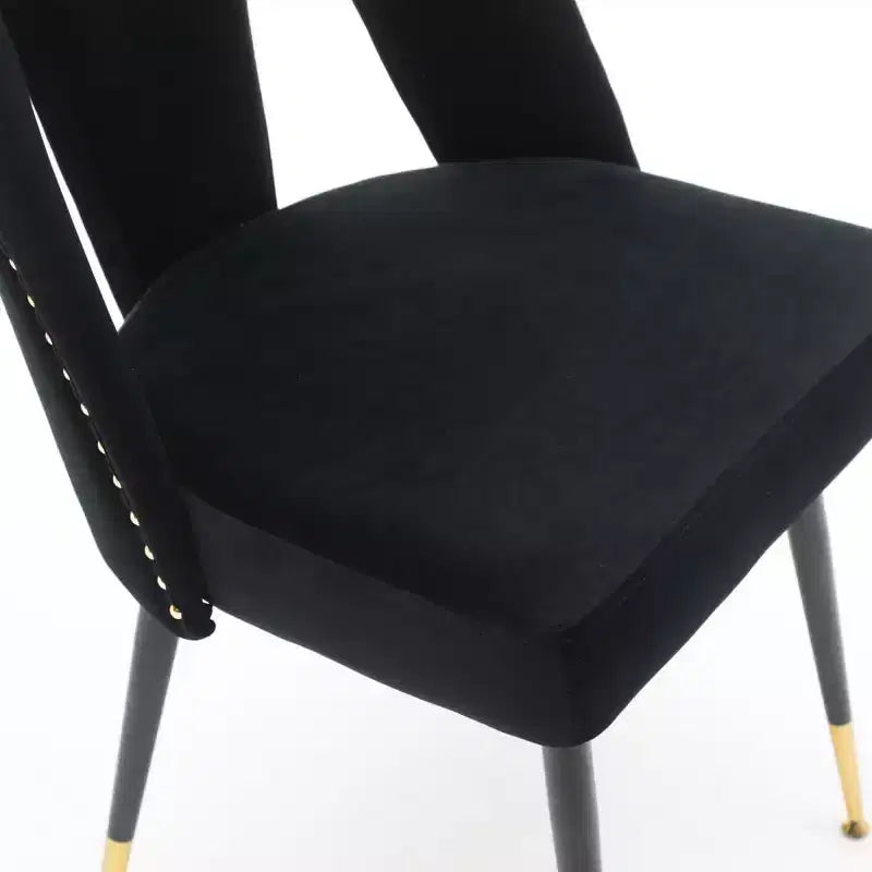 Velvet Upholstered Dining Chairs Set of 2, Accent Chairs with Nailhead Trim and Gold-Tipped Black Metal Legs for Kitchen or Dining Area
